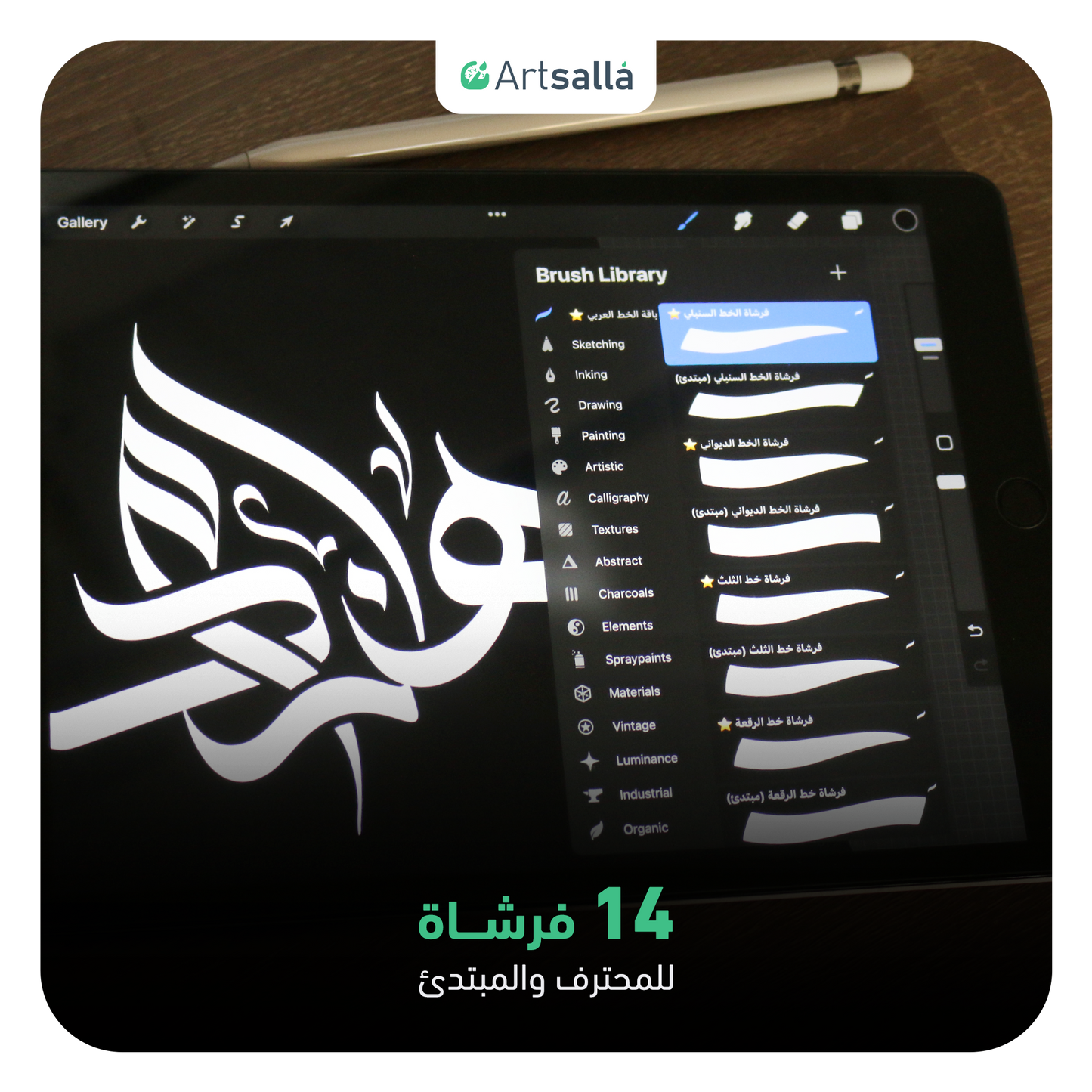 فرش وتشكيلات الخط عربي تعمل على تطبيق بروكريت عبر الآيباد مقدمة من متجر آرت سلة