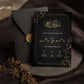 كرت زفاف ملكي لون أسود مع أزهار ذهبية – قالب احترافي قابل للتخصيص