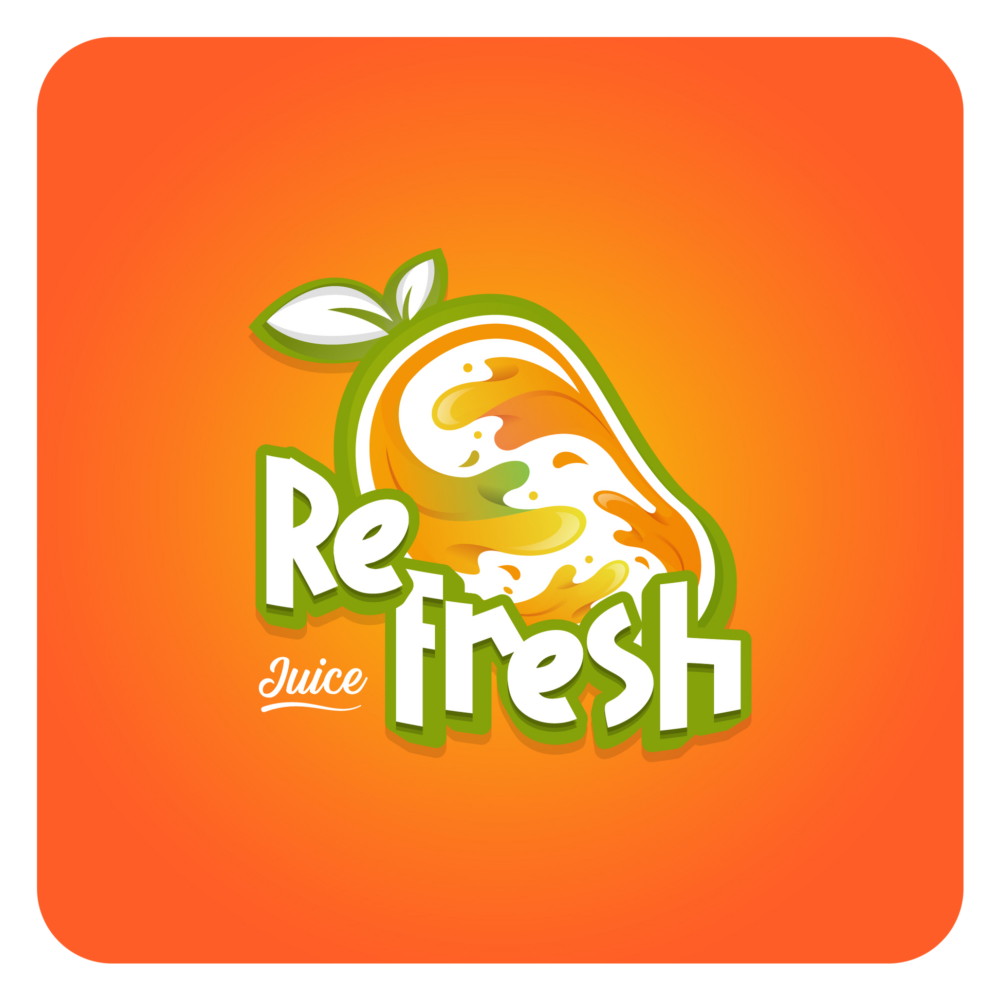 تصميم شعار لوجو عصائر وفواكه باللون البرتقالي والأخضر وبشكر عصري ومميز